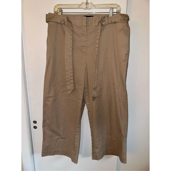Talbots Women’s Wide Leg Belted Crop Pants Khaki Tan Size 12 EUC - Picture 1 of 11